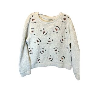 Chance or Fate Womens White Snowman Sequin Sherpa Pullover Sweater Size XL*